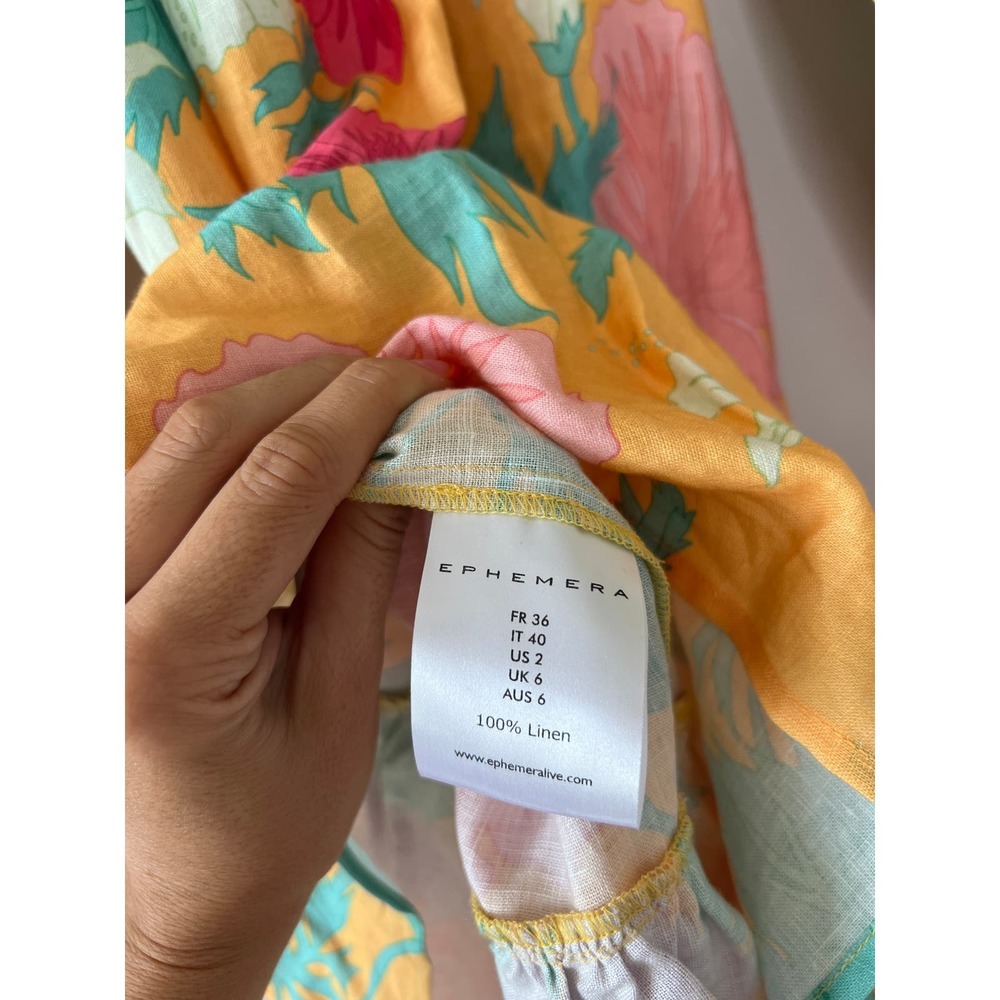 NEW Ephemera Tiered Mock Neck Garland Smock Colorful Floral Yellow Mini Dress - Picture 8 of 9